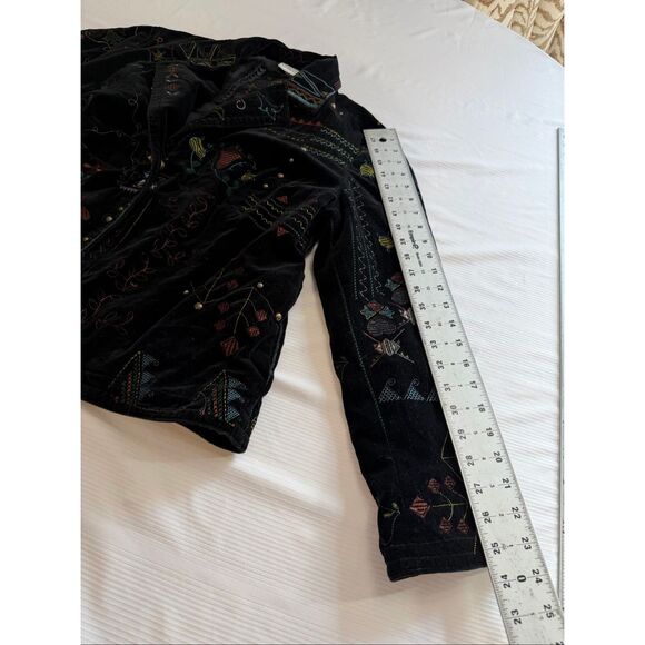 Chico's Black Velvet Jacket Embroidered Lined Boho Southwest Size 2 US Large - Picture 8 of 16